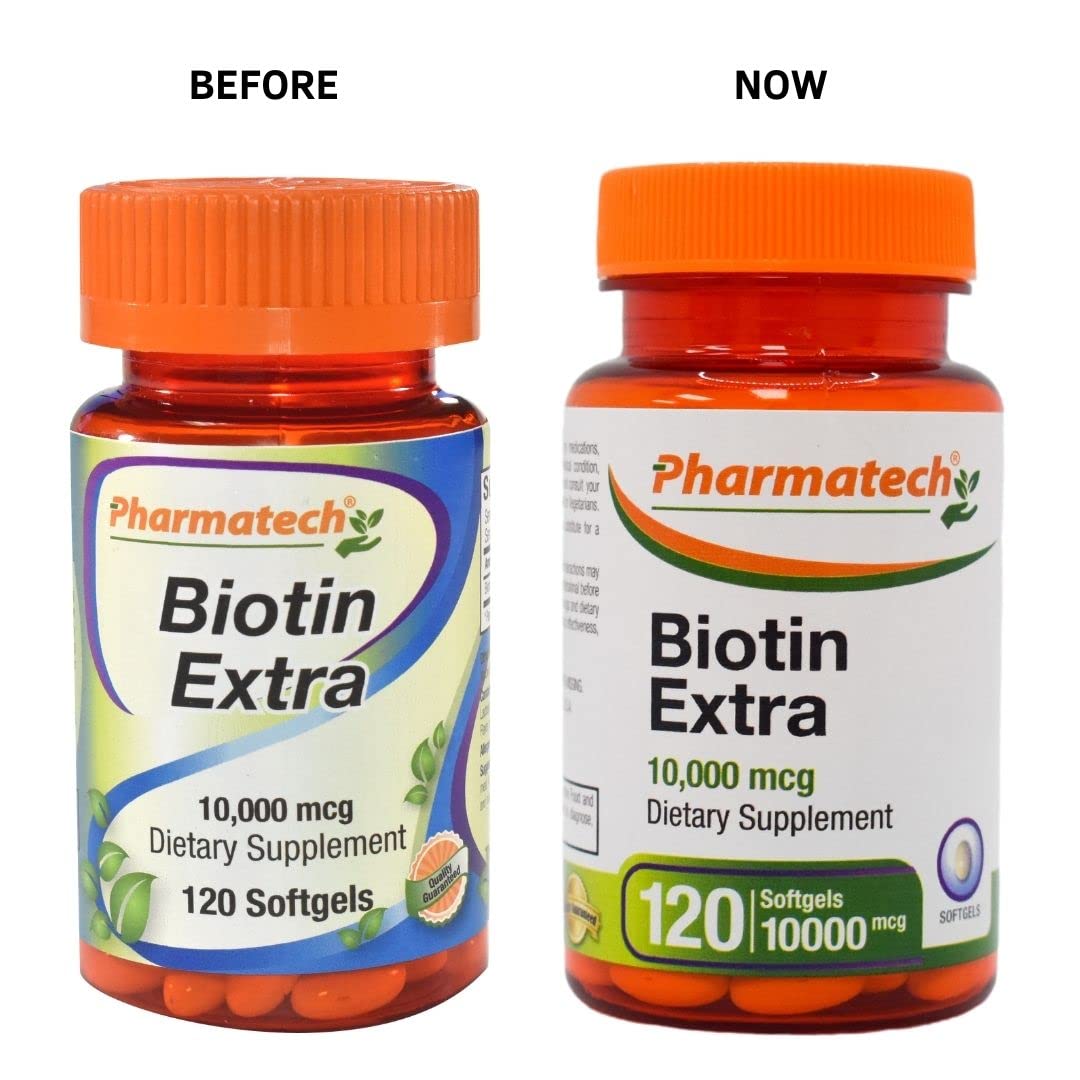 PHARMATECH Biotin Vitamin for Hair Growth, Biotin 10000mcg, Softgel, 120 Softgels