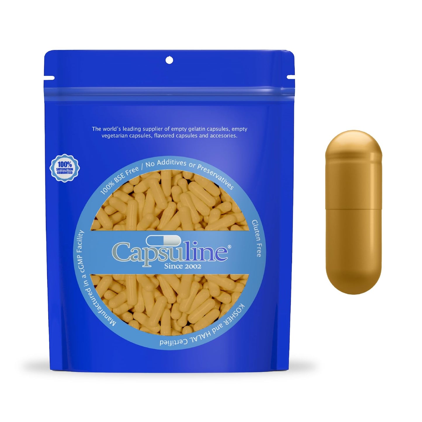 Capsuline Gold Size 0 Empty Gelatin Capsules, 100 Count