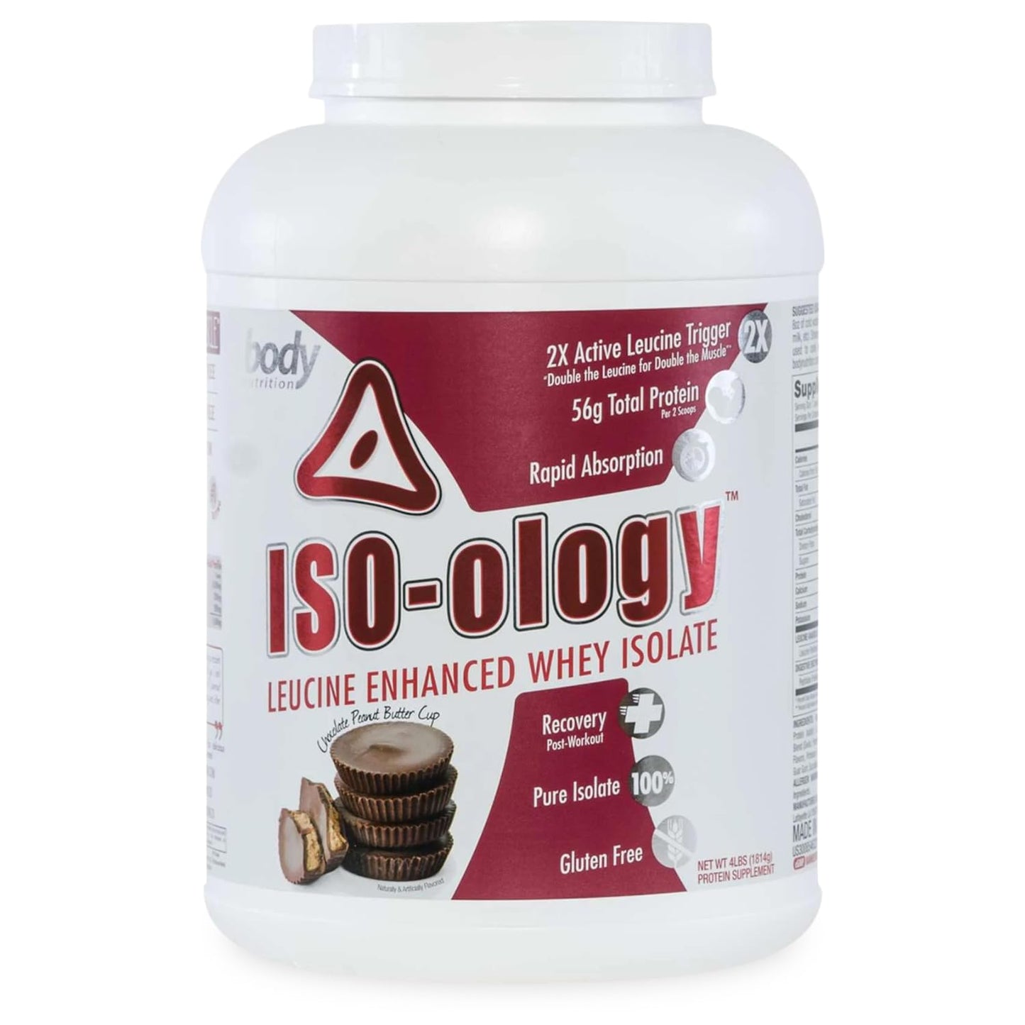 Body Nutrition ISO-Ology Leucine-Enhanced Whey Isolate Protein Powder, Chocolate Peanut Butter Cup Flavor, Grass-Fed, 64 Servings
