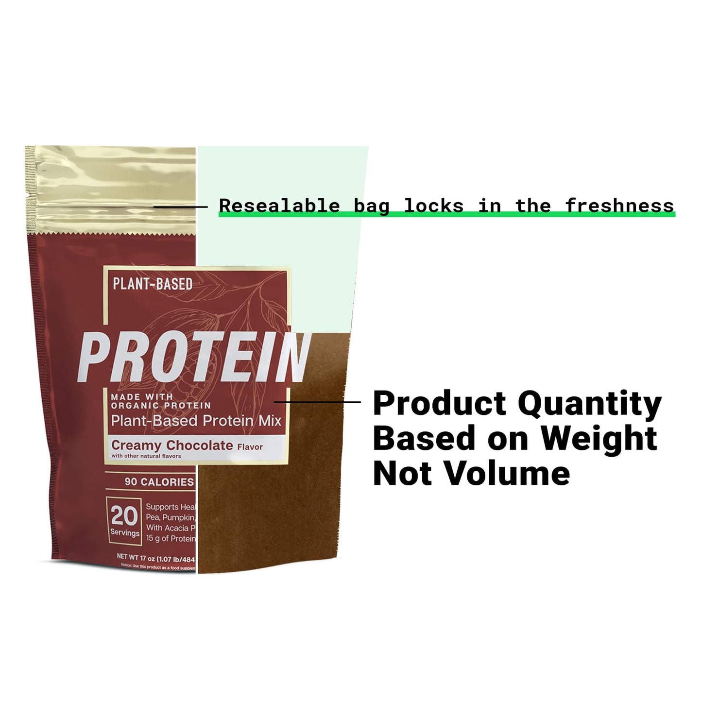 Essential Elements Plant-Based Organic Protein Powder - Creamy Chocolate Flavor - 17 Servings