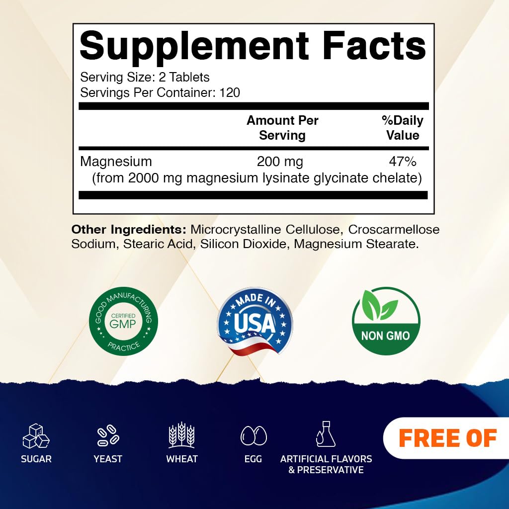Vitamatic Magnesium Glycinate Lysinate – 100% Chelated Magnesium, 480 Tablets