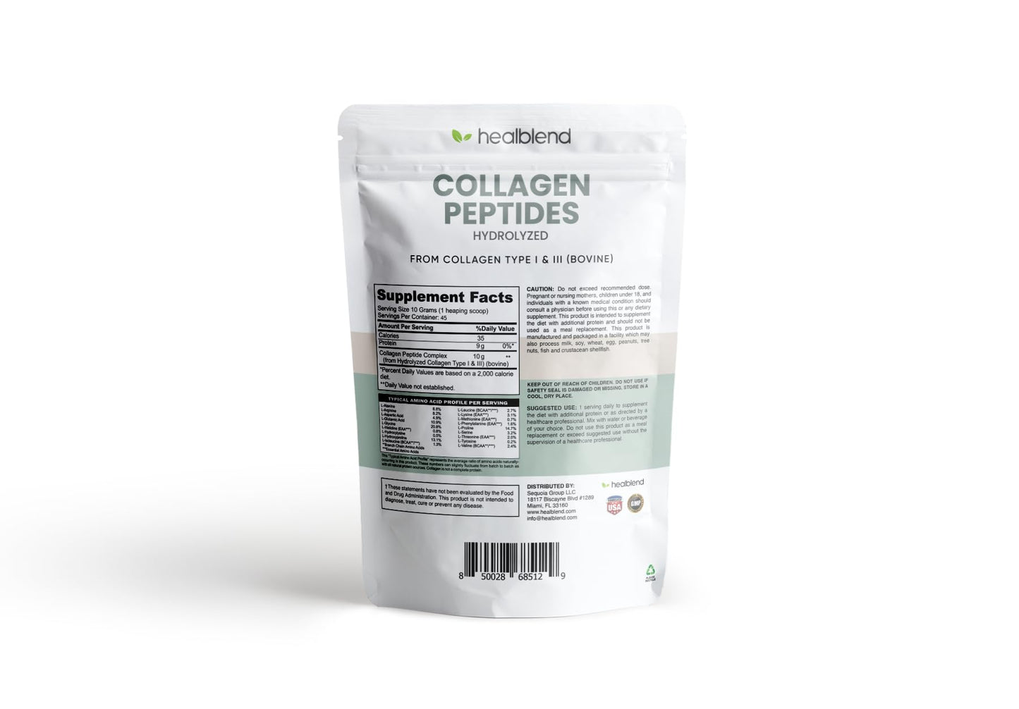 healblend Bovine Collagen Powder, Hydrolyzed Multi Collagen Peptides - 1 lb Powder