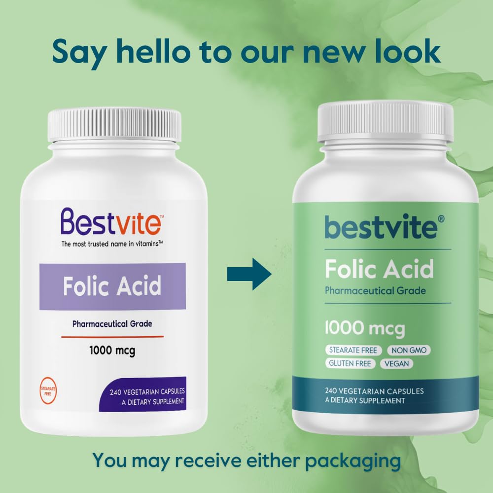 BESTVITE Folic Acid 1000mcg (Vitamin B9) Capsules, 240 Count