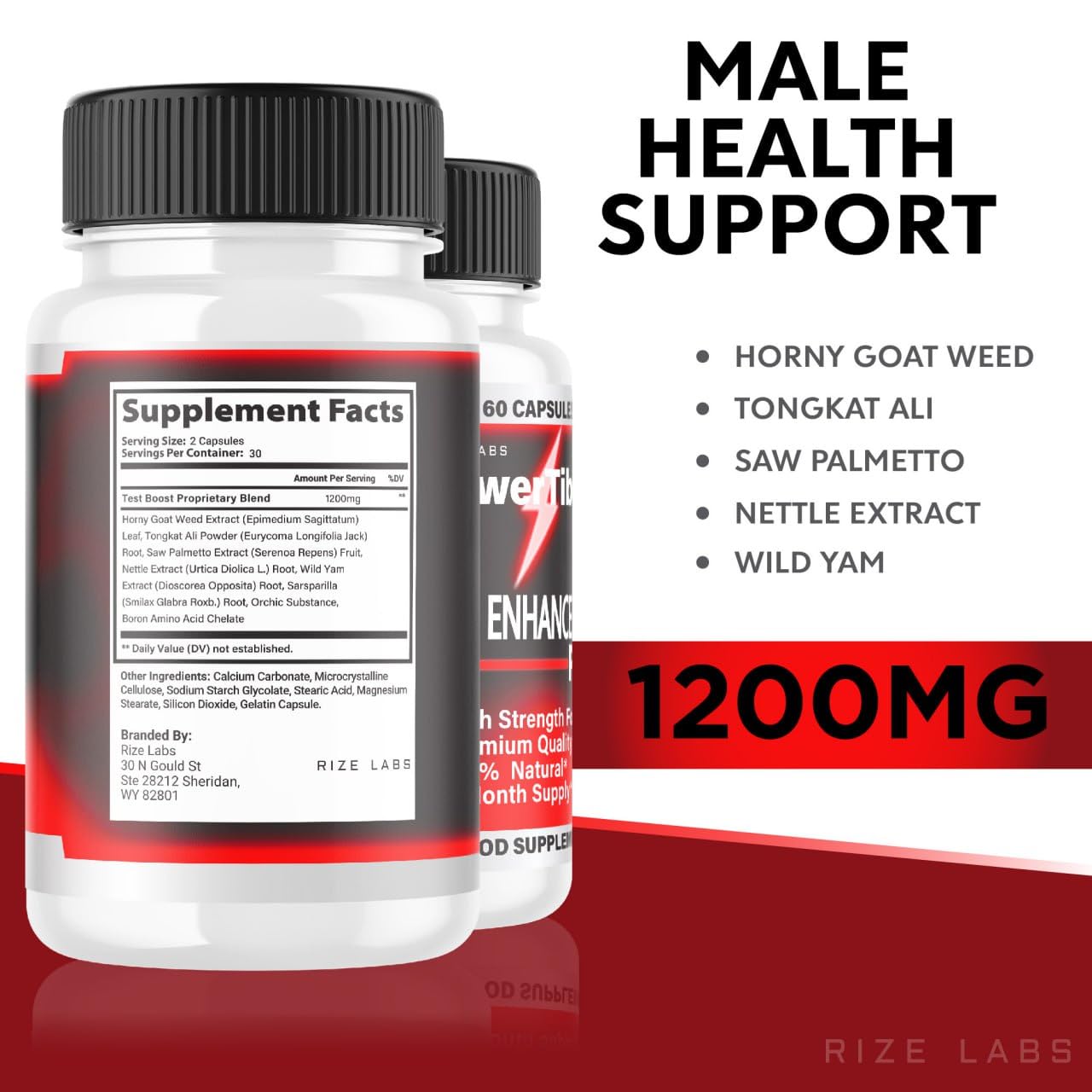 Rize Labs Power Tibet+ Male Supplement Capsules, 120 Count (Pack of 2)