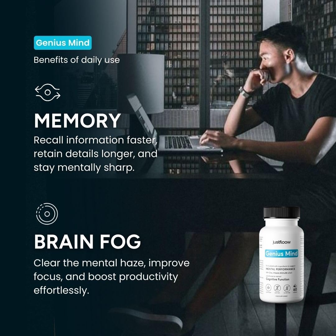 JustFloow Genius Mind Nootropic Brain Supplement Capsule, 60 Count