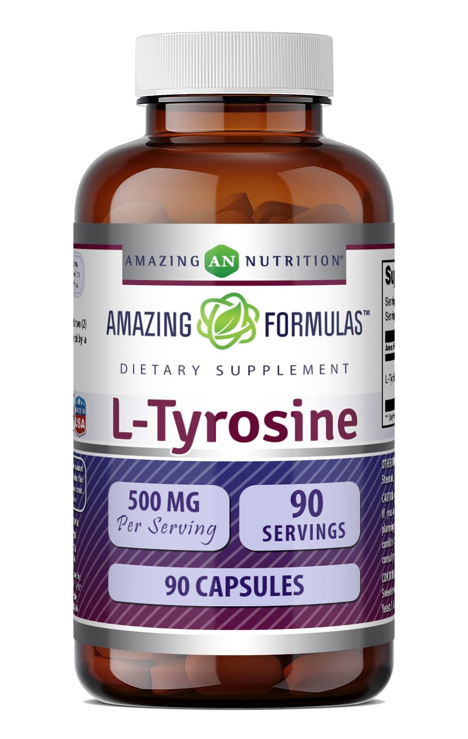 Amazing Nutrition L-Tyrosine 500 mg Capsules, 90 Count
