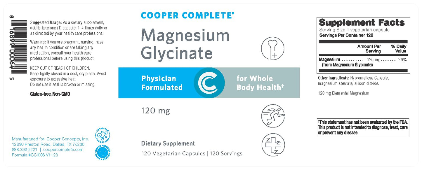 Cooper Complete Magnesium Glycinate 120 mg Capsules, 120 Count
