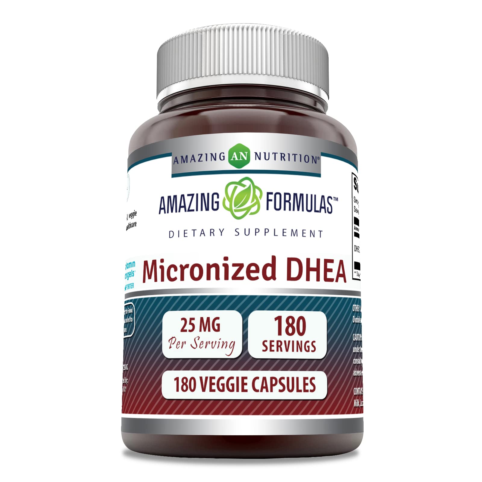 Amazing Nutrition Micronized DHEA 25mg 180 Veggie Capsules Supplement 1 Pack