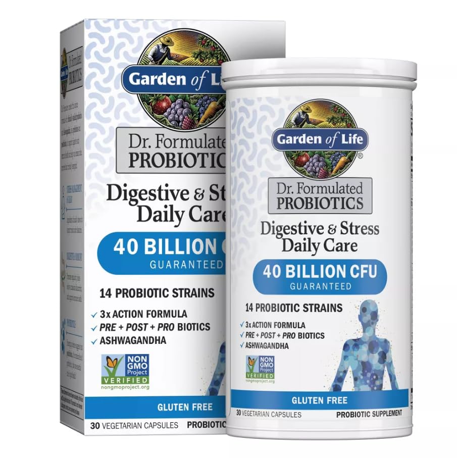 Garden of Life Probiotic Supplement Dr. Formulated Digestive + Stress Capsules, 30 Count