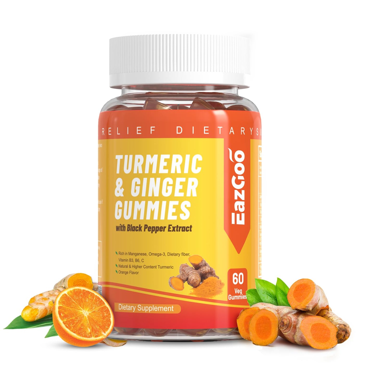 EAZGOO Turmeric Curcumin Gummies 500mg, 60 Count