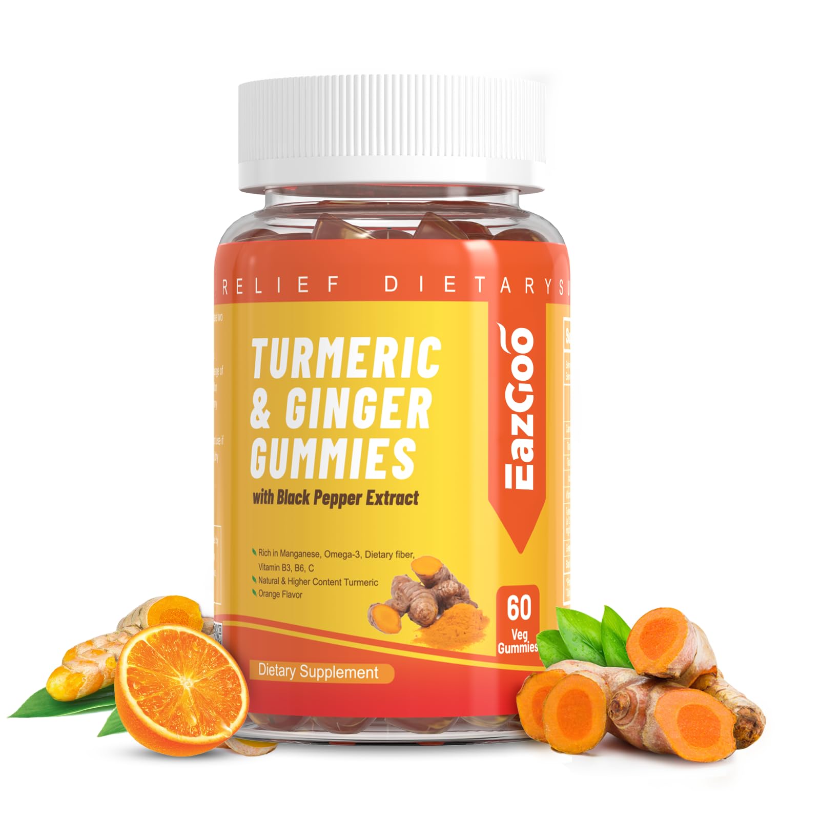 EAZGOO Turmeric Curcumin Gummies 500mg, 60 Count