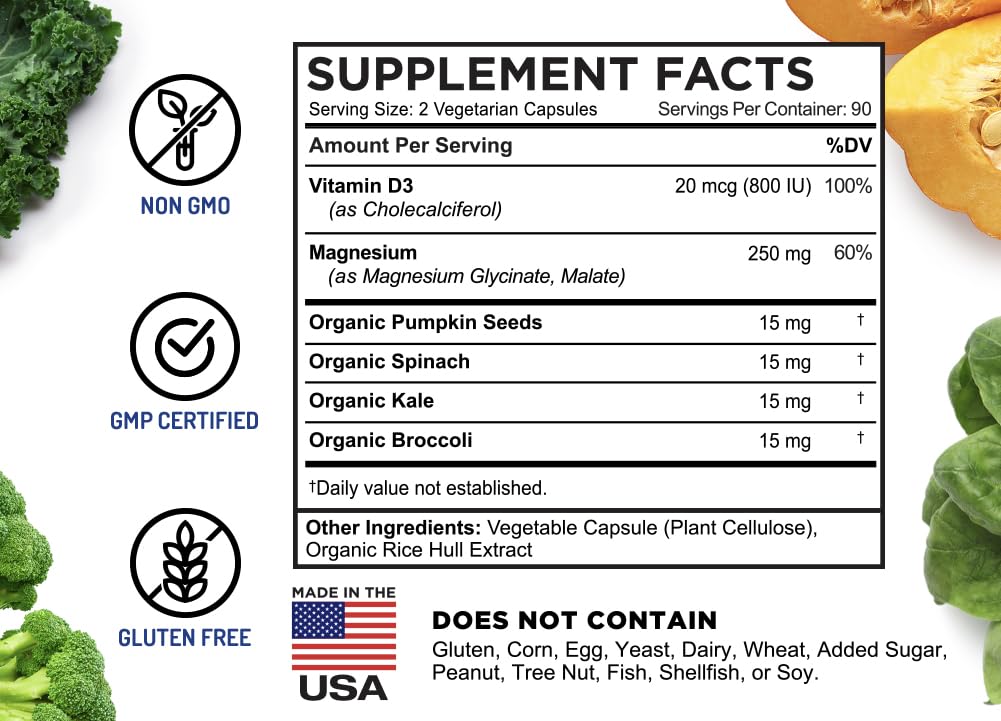 FarmHaven Magnesium Complex Glycinate/Malate & Vitamin D3 Capsules, 180 Count