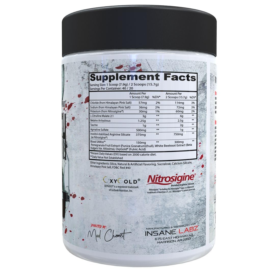 Insane Labz Psychotic Saw and Blood Bath Pre Workout Nitric Oxide Booster Stack Powder, 30 Servings