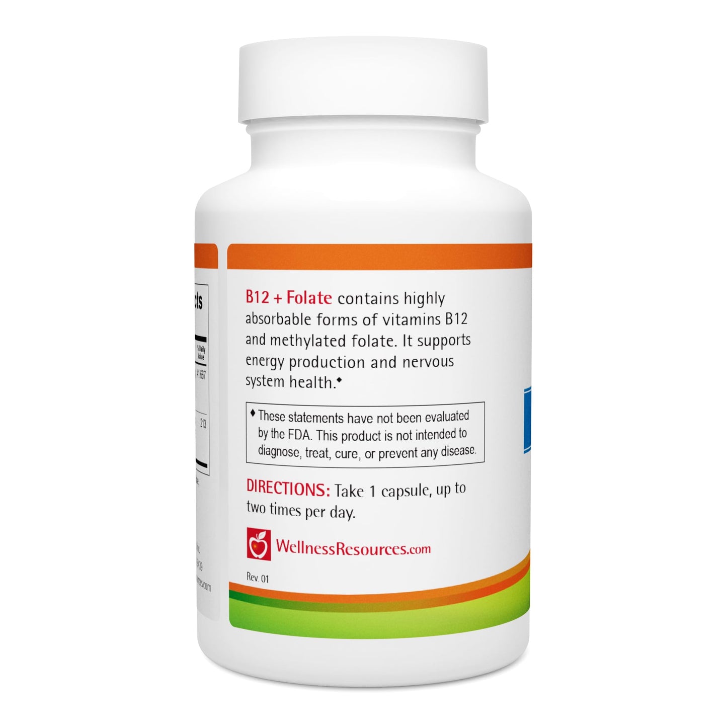 Wellness Resources B12 and Folate Supplement - Methyl B12 1000 & Methylated Folate for High Absorption Capsules 60 Count