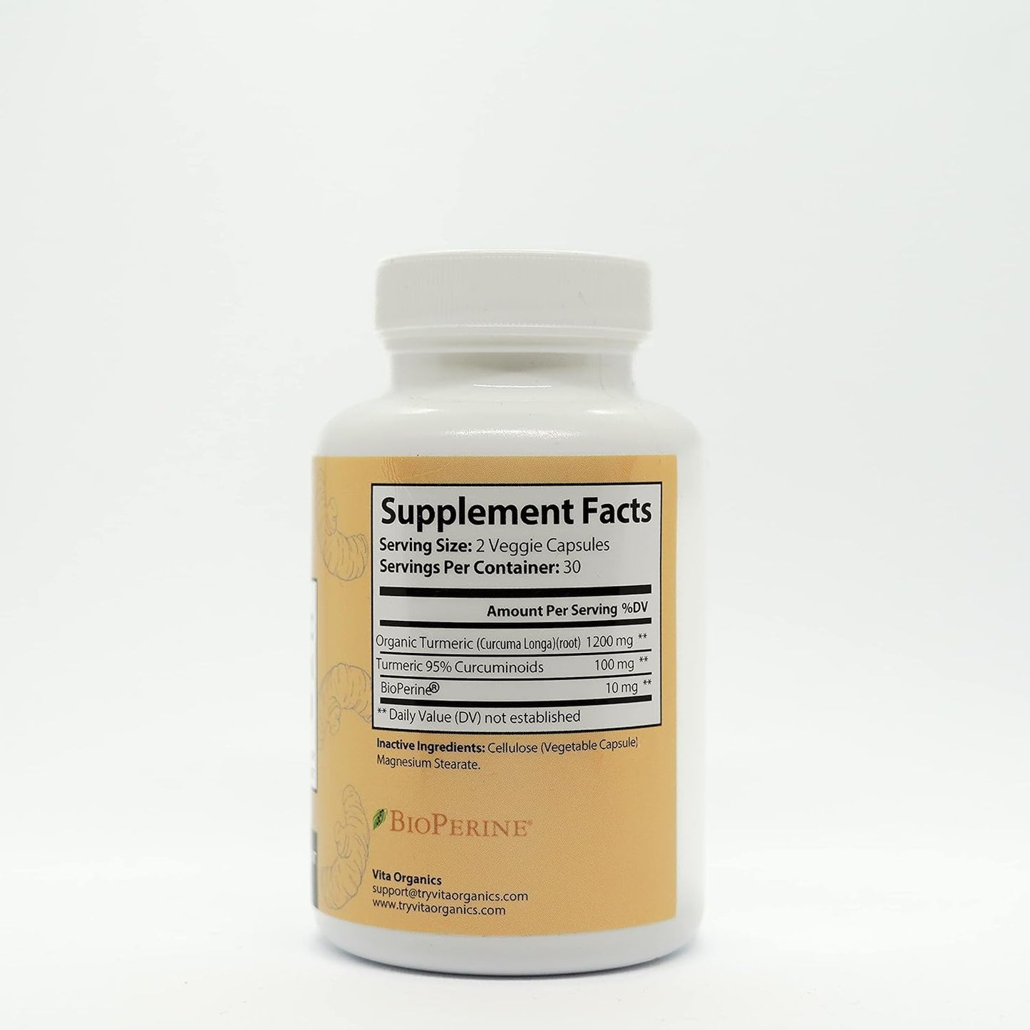 Vita Organics Turmeric Curcumin 1300mg, 60 Capsules