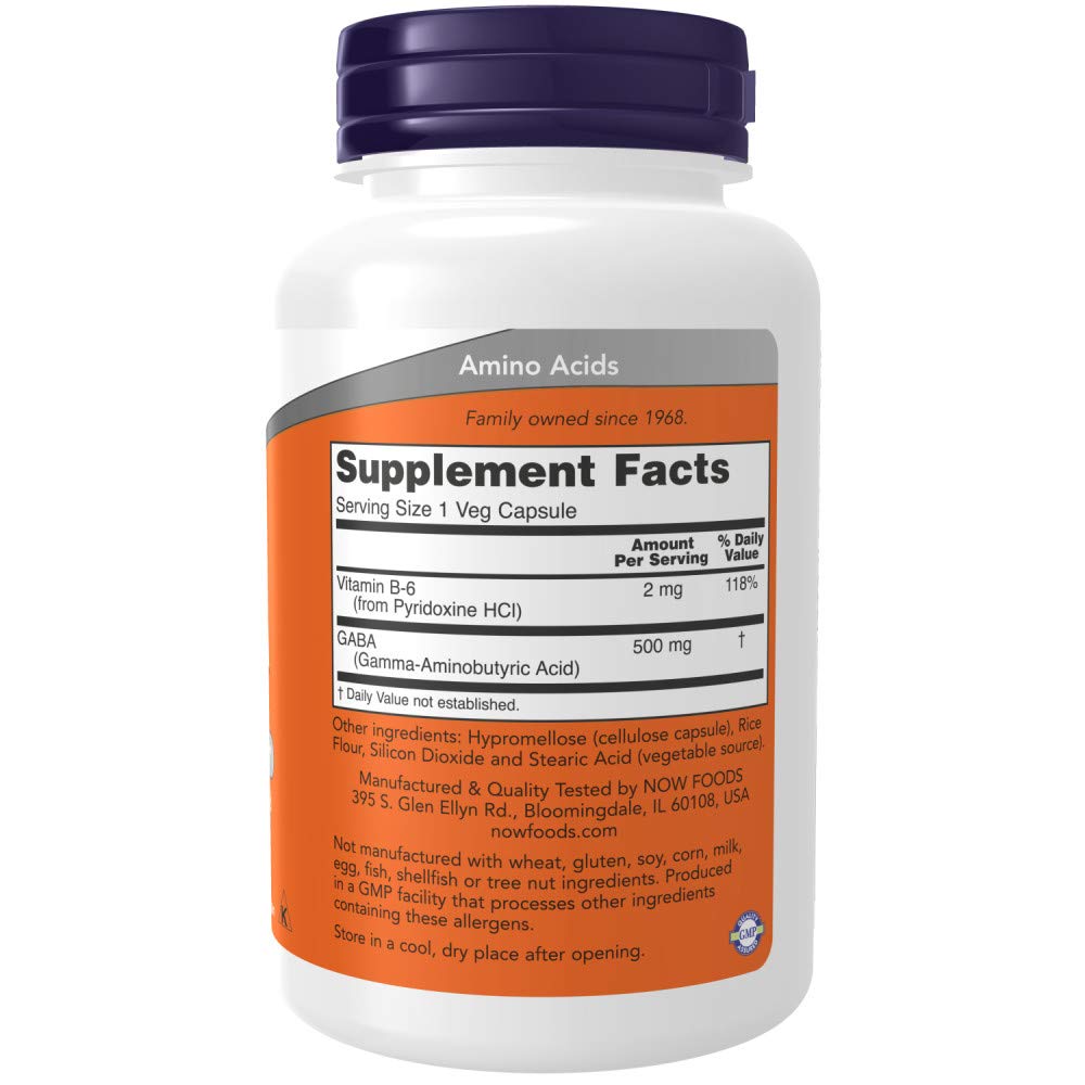 NOW Foods GABA 500mg Capsule, 100 Count