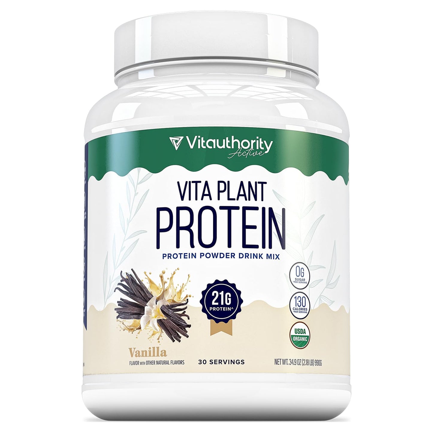 Vitauthority Organic Plant Based Protein for Women Complete Vegan Protein Powder with BCAAs & MCTs Plant-Based 21g Vanilla Flavored, Dairy-Free, Gluten-Free, No Added Sugar, Supports Muscle Recovery, 34.6 oz