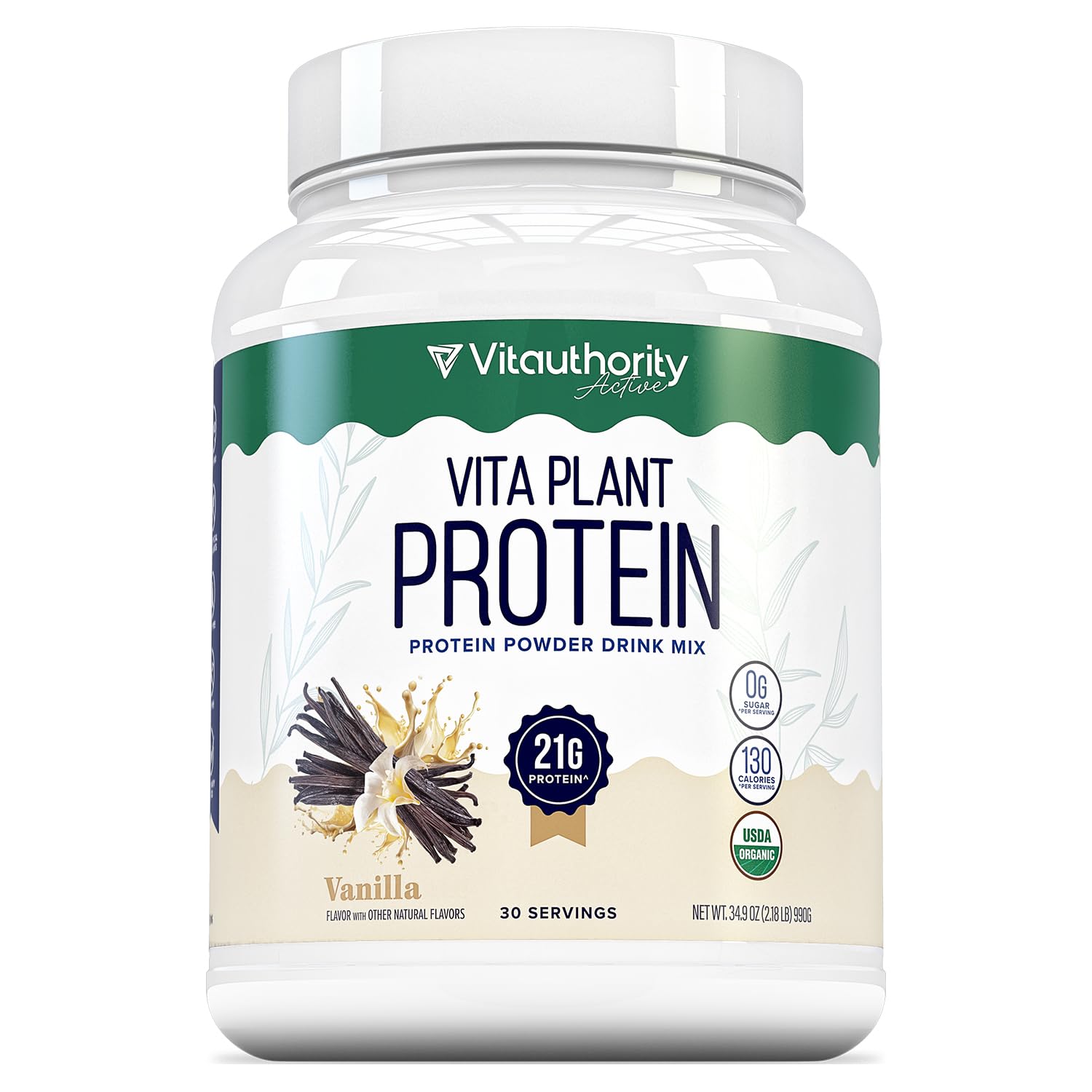 Vitauthority Organic Plant Based Protein for Women Complete Vegan Protein Powder with BCAAs & MCTs Plant-Based 21g Vanilla Flavored, Dairy-Free, Gluten-Free, No Added Sugar, Supports Muscle Recovery, 34.6 oz