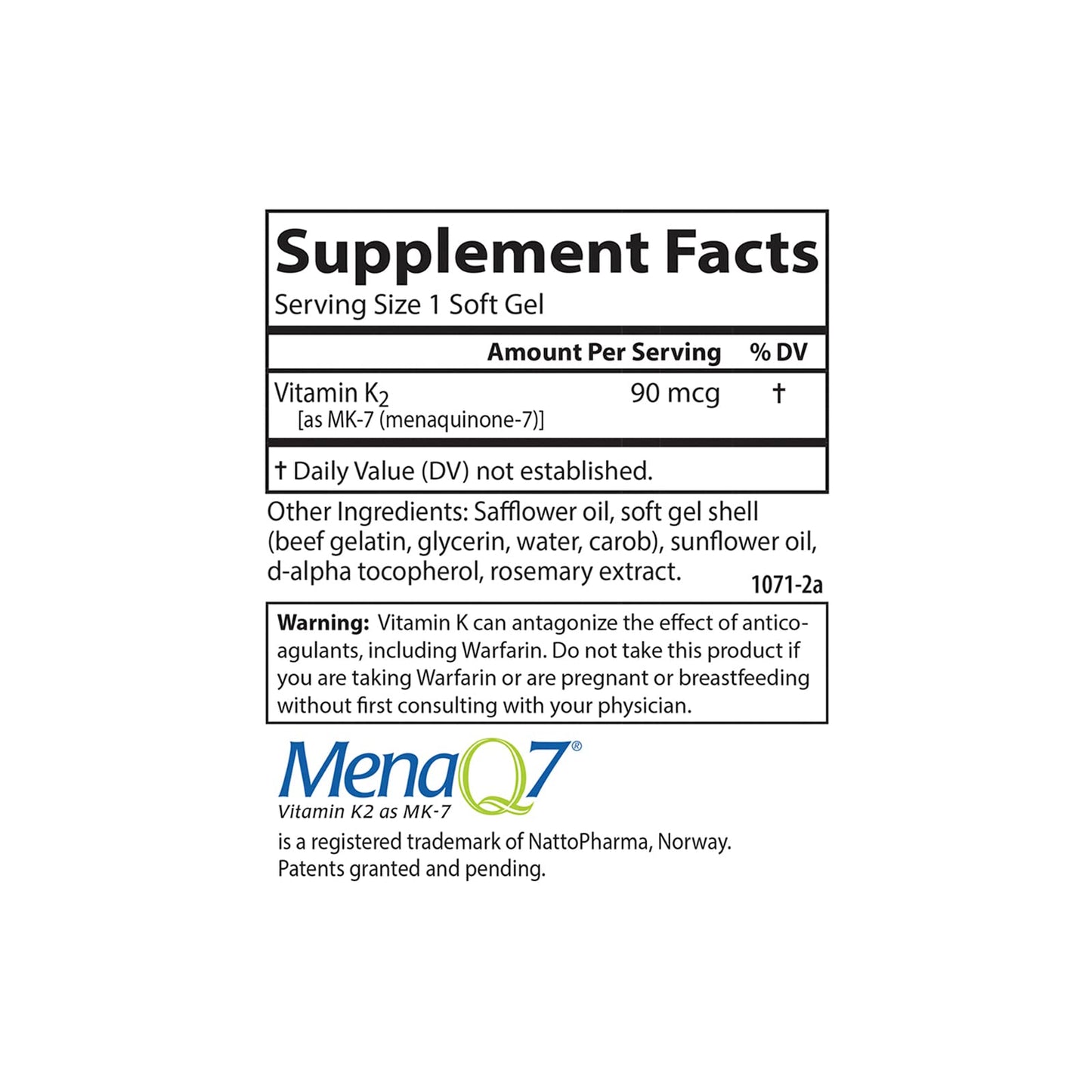Carlson Vitamin K2 MK-7 (Menaquinone) 90 mcg Softgel, 60 count