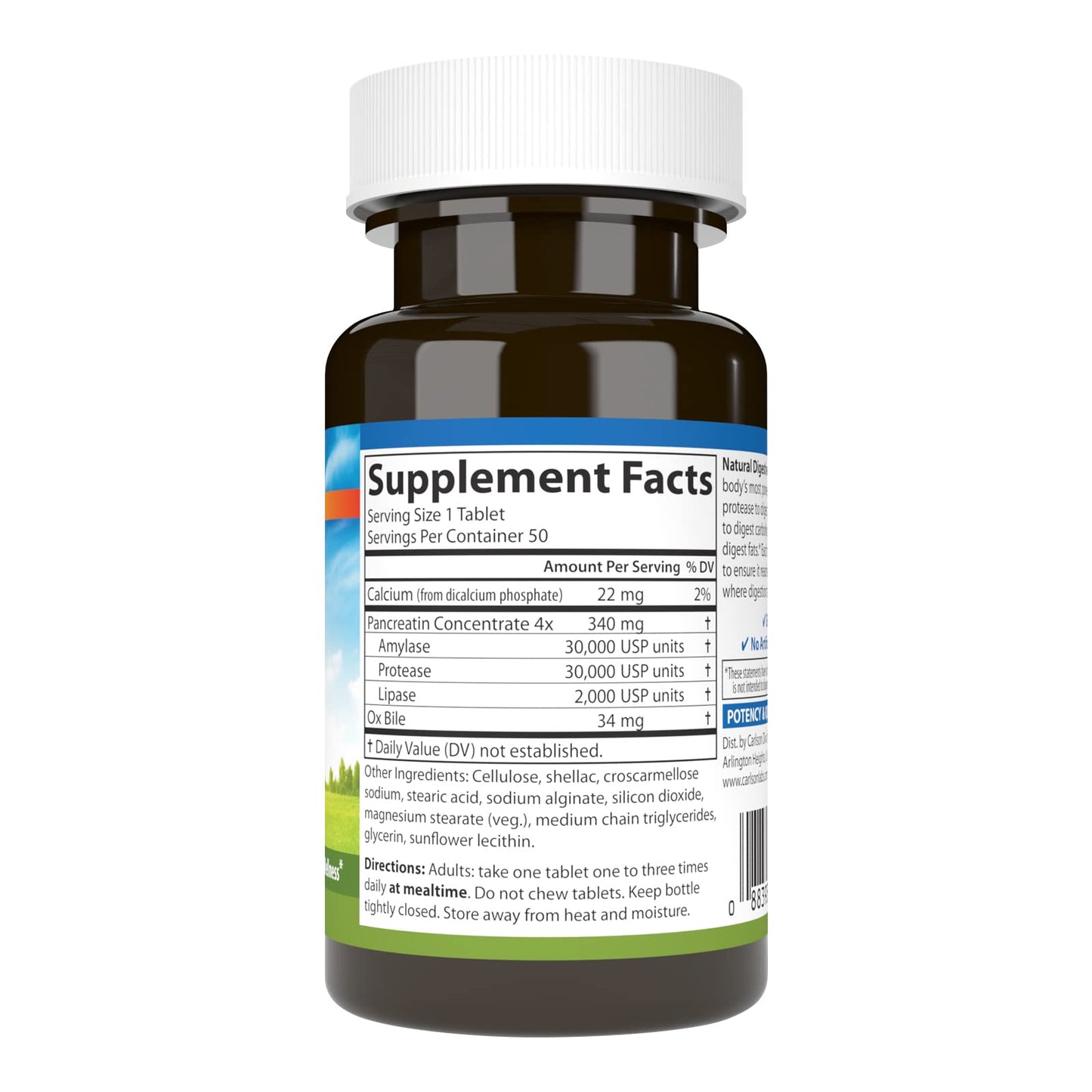 Carlson Natural Digestive Enzymes, Amylase & Lipase, 50 Tablets