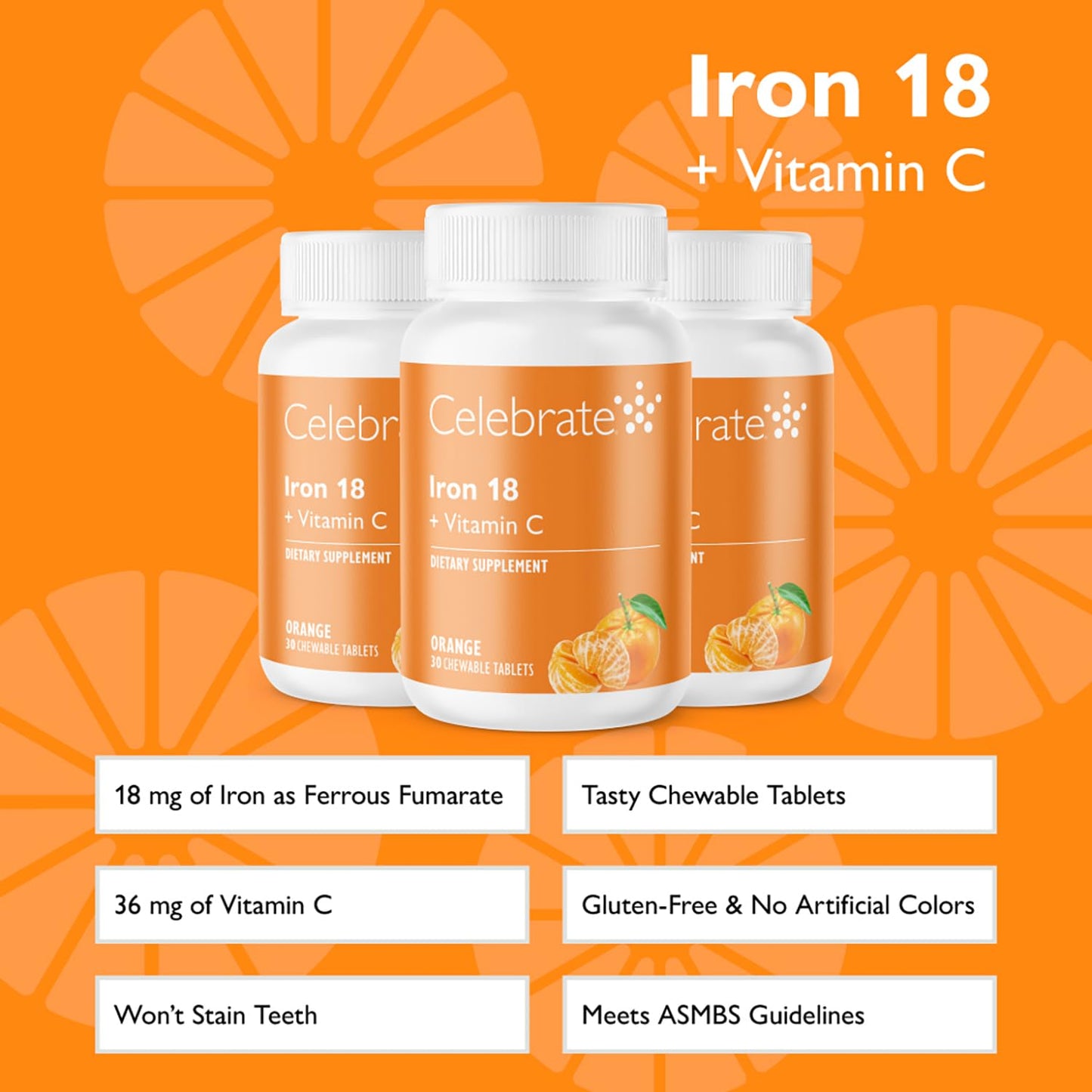 Celebrate Bariatric Supplements Iron Supplement with Vitamin C Tablet, 90 Count