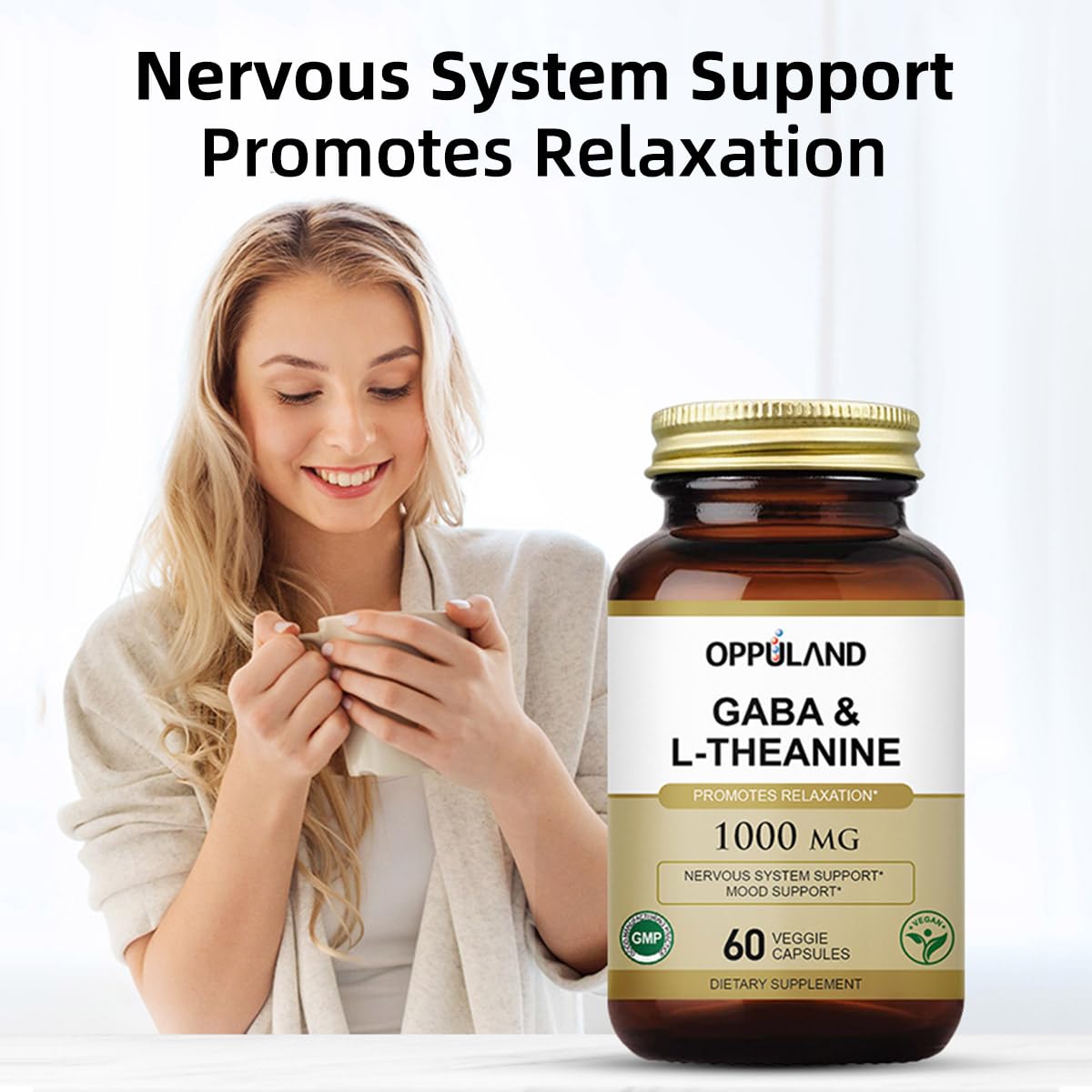 oppuland GABA & L-Theanine - Promotes Relaxation, Nervous System Support, Mood Support Veggie Capsules 60 Count