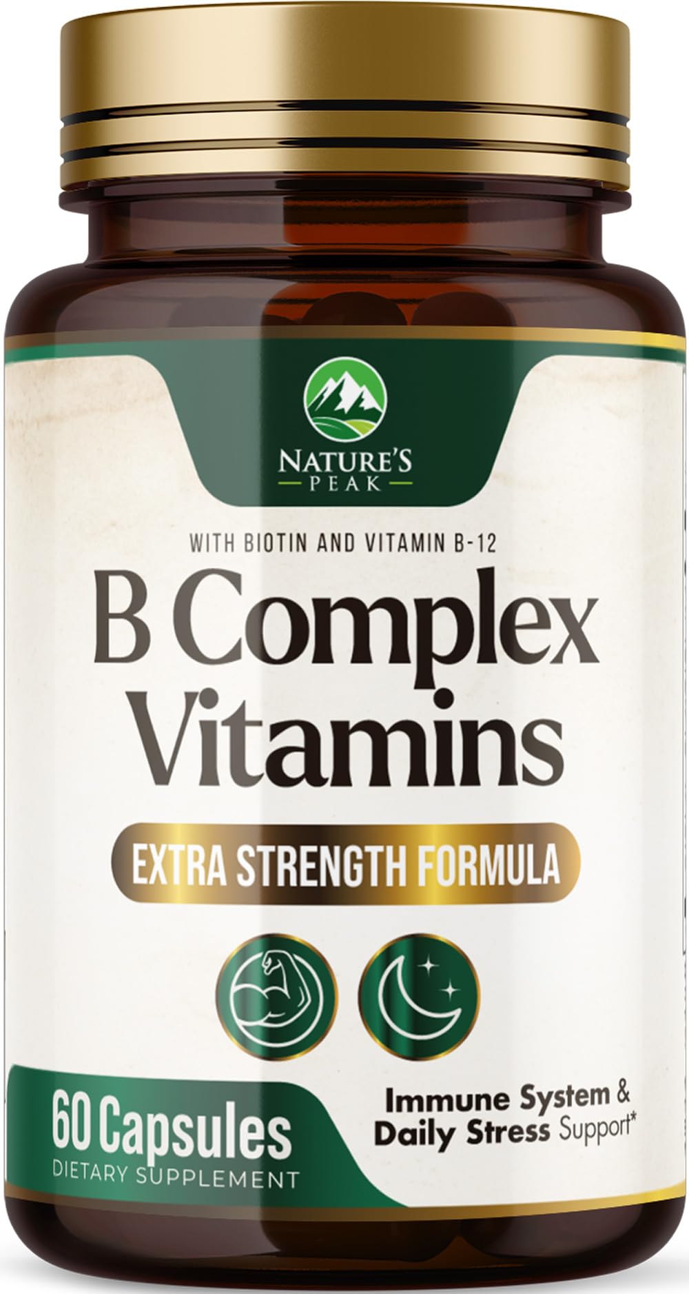 Nature's Peak B Complex Vitamin Supplement with Vitamin C & Folic Acid Capsules, 60 Count