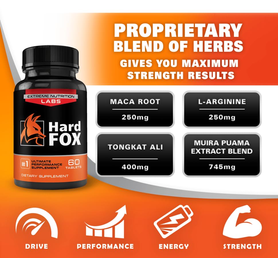 EXTREME NUTRITION LABS Hard Fox - #1 Ultimate Performance Tablet, 60 Count