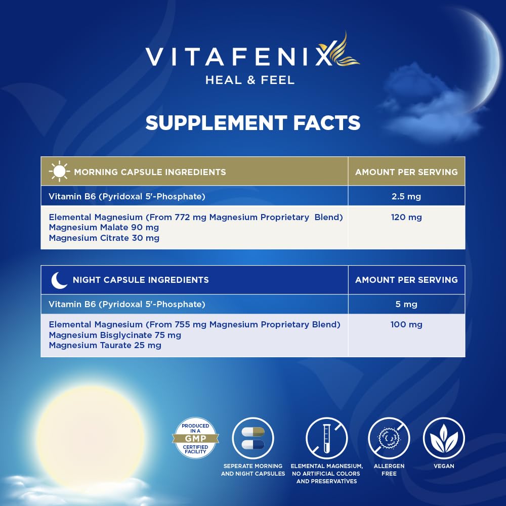 Vitafenix Magnesium Complex 4 in 1 & Glycinate with B6, Citrate, Malate, Taurate Capsules 120