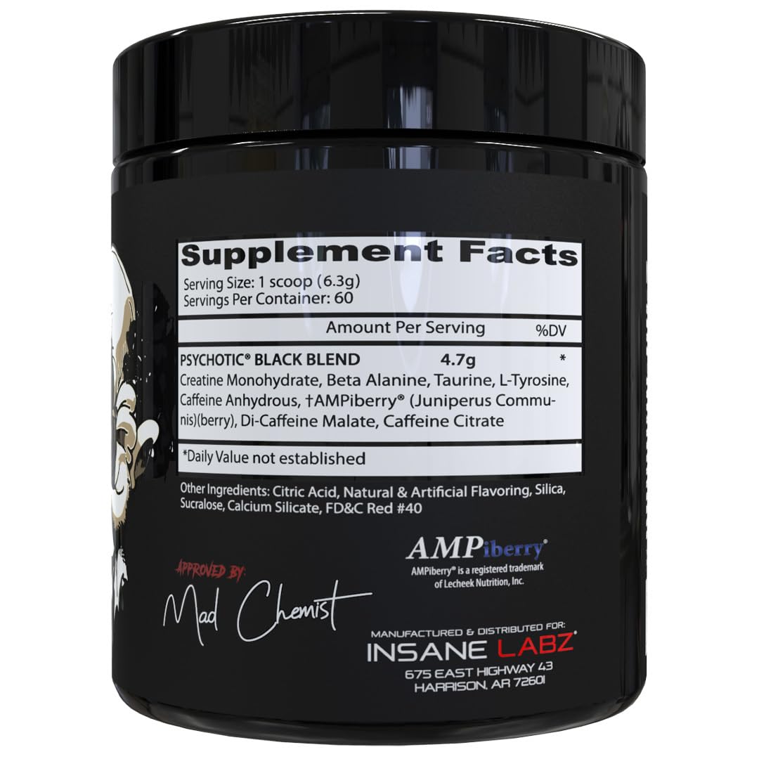 Insane Labz Psychotic Black Edition Mid Stimulant Pre Workout Powder 13.3 Ounce