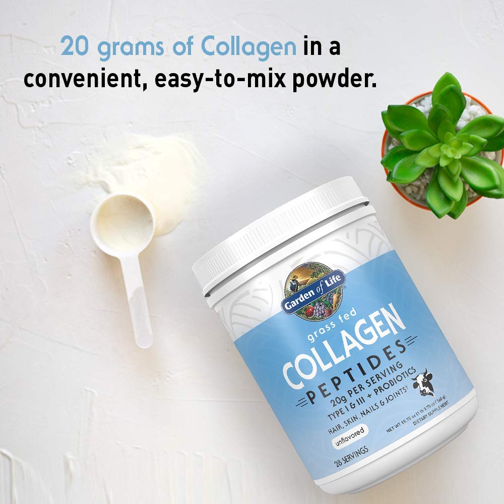 Garden of Life Grass Fed Collagen Peptides Powder, Unflavored, Hydrolyzed Collagen Protein Supplements for Hair, Skin, Nails & Joints, 19.8 oz