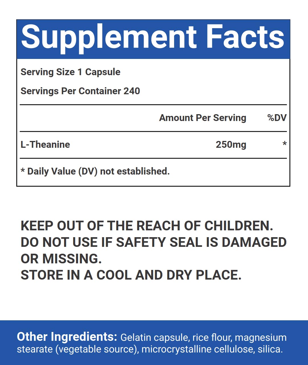 VitaCosmoX L-Theanine 250 mg Capsule 240 Count