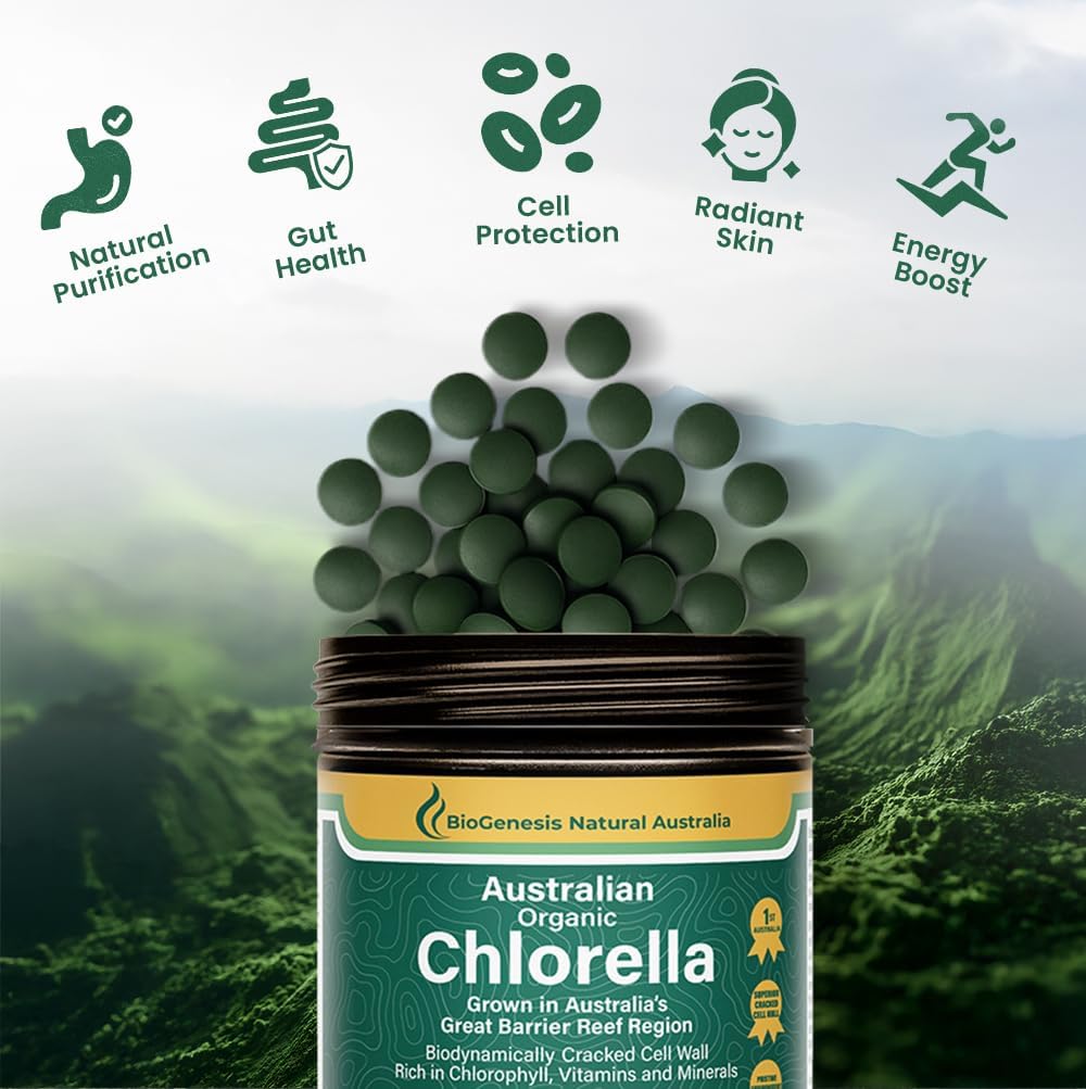 Biogenesis 100% Australian Organic Greens Kit – Spirulina Mini Tabs & Chlorella Tablets, 600 Tablets