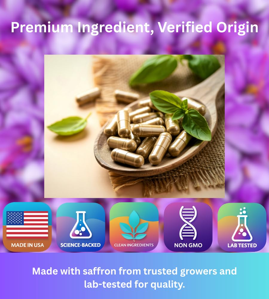 PrimoNourish Premium Saffron Extract Supplement Capsules 120 Count