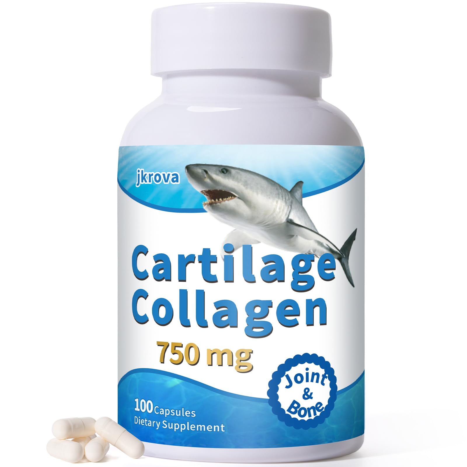 Jkrova Cartilage Joint Support with Glucosamine & Collagen, Capsules, 100 Count