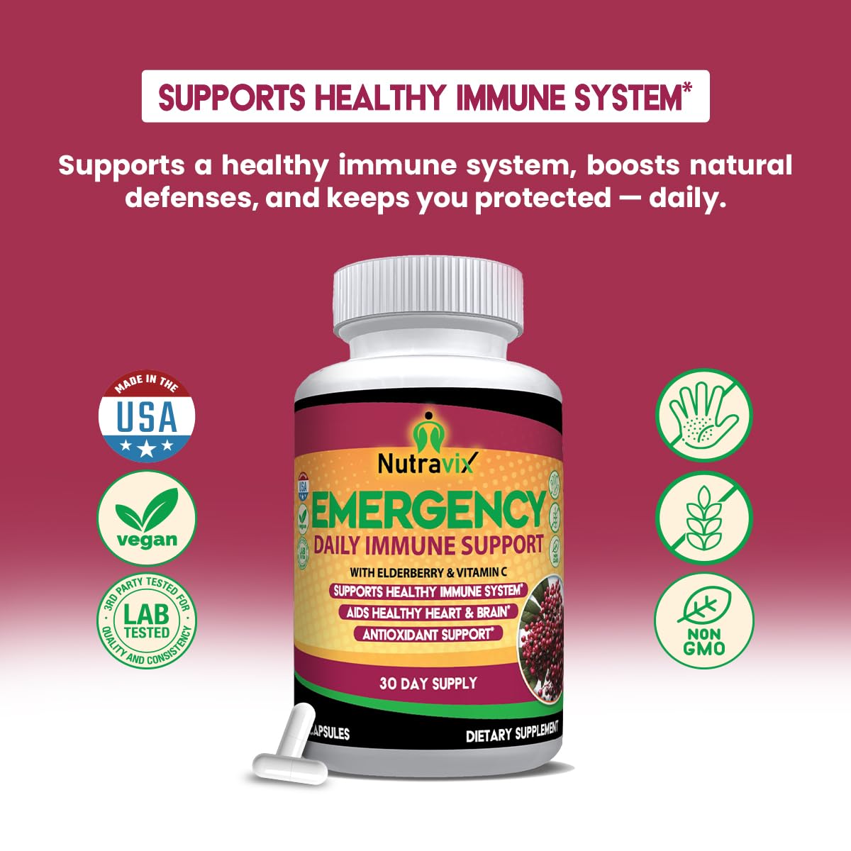 NutraviX Elderberry Immune Support 300mg Sambucus Nigra with Vitamin C, Zinc, Echinacea, Turmeric & Garlic – Antioxidant Immune Support Supplement – 60 Capsules