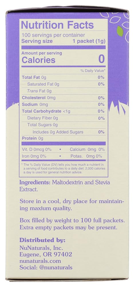 Nunaturals NuStevia White Stevia Powder, 100 Packets