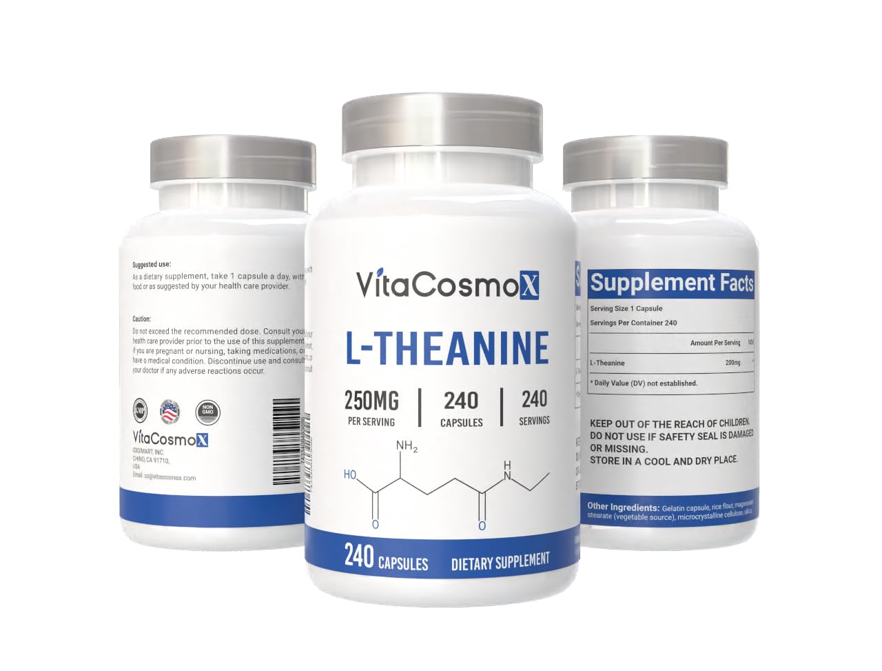 VitaCosmoX L-Theanine 250 mg Capsule 240 Count