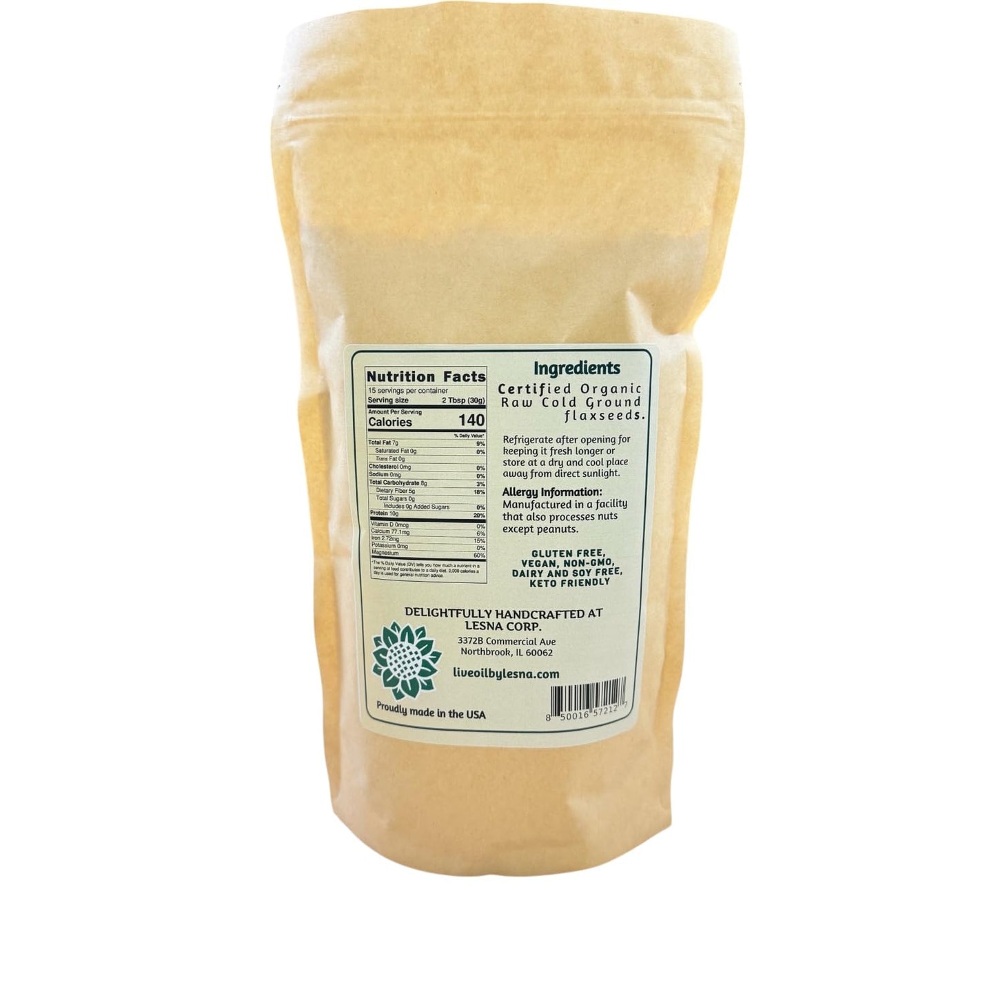 Live Oil by Lesna Raw Cold-Ground Flaxseed Powder, 16 oz
