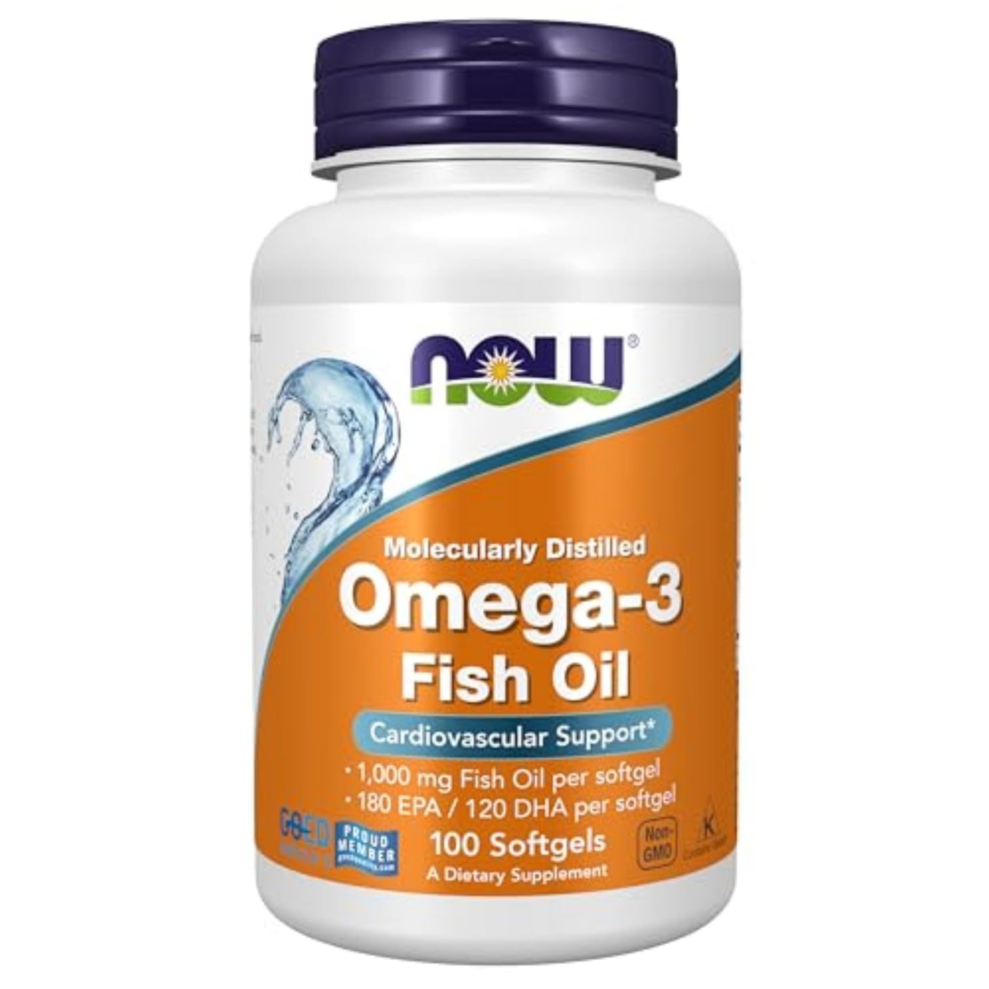 NOW Foods Omega-3 180 EPA / 120 DHA, Molecularly Distilled, Cardiovascular Support Softgels, 100 Count