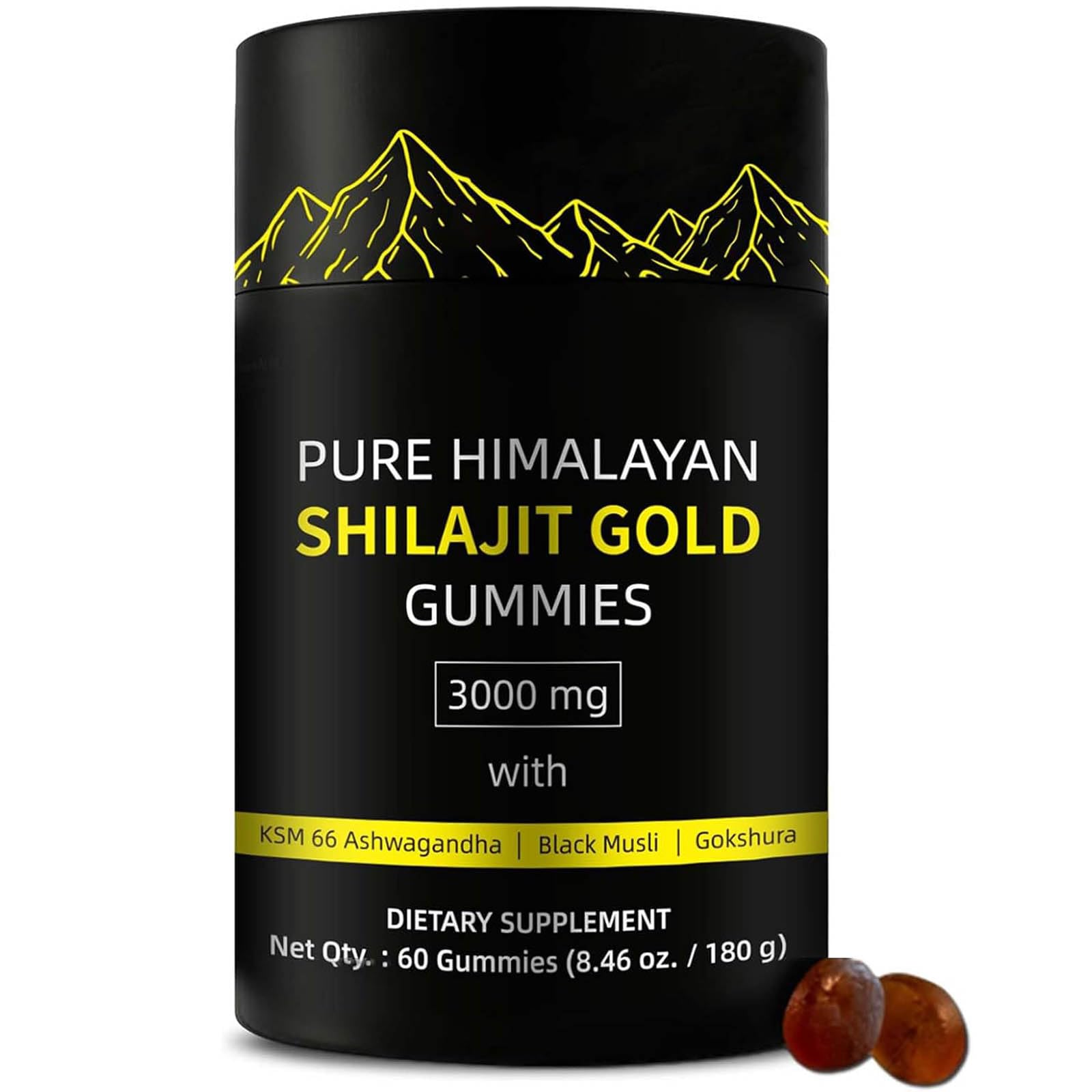 Hanachi Shilajit Gummies Alpha Gummies for Men Lab Tested No Added Sugar Ashwagandha, Gokshura Fulvic Acid & 85+ Trace Minerals for Men, Women Non-GMO, 60 Gummies