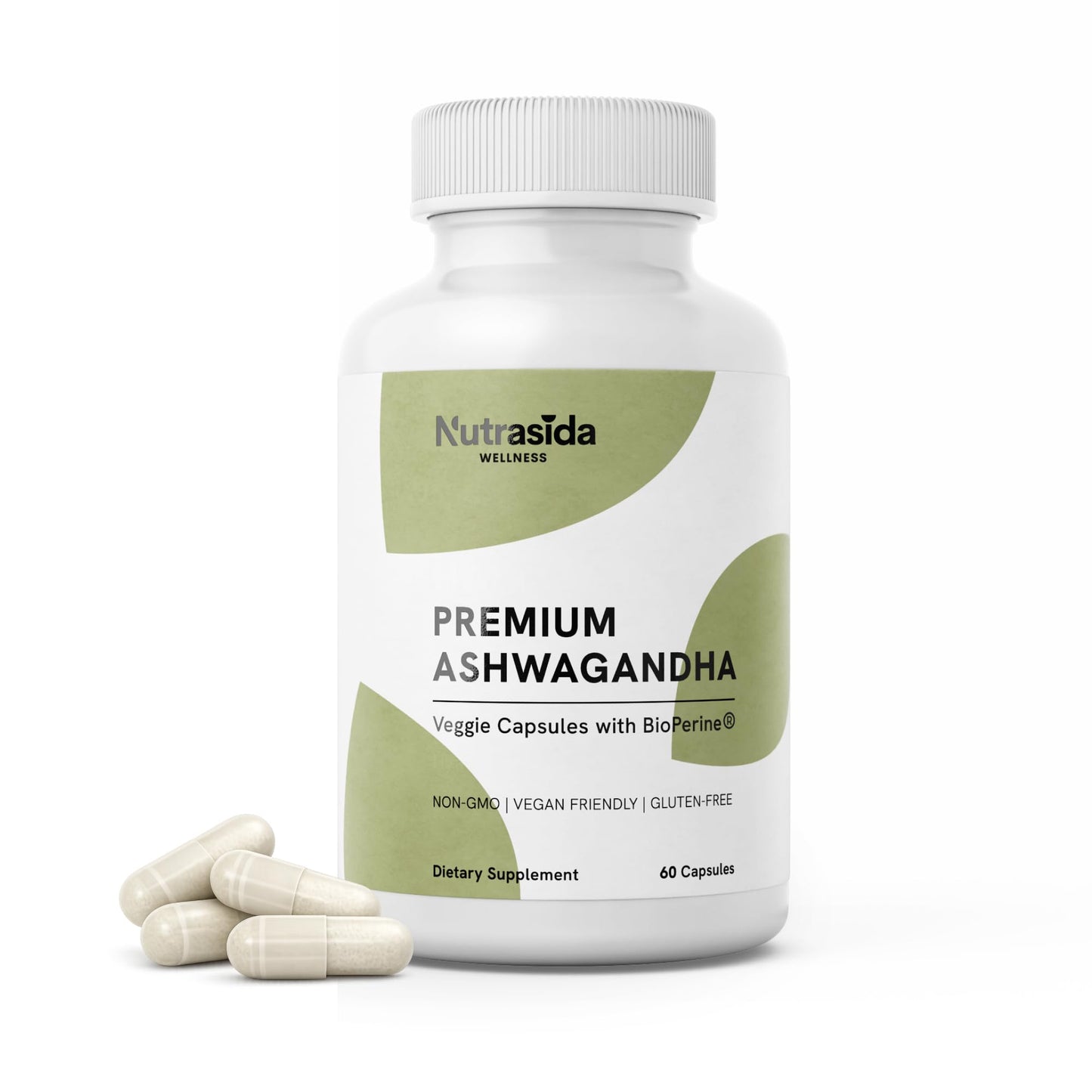 Nutrasida Ashwagandha 600mg with BioPerine Organic Ashwagandha Root Extract, Vegan Capsules, Non-GMO, Gluten-Free, 60 Capsules
