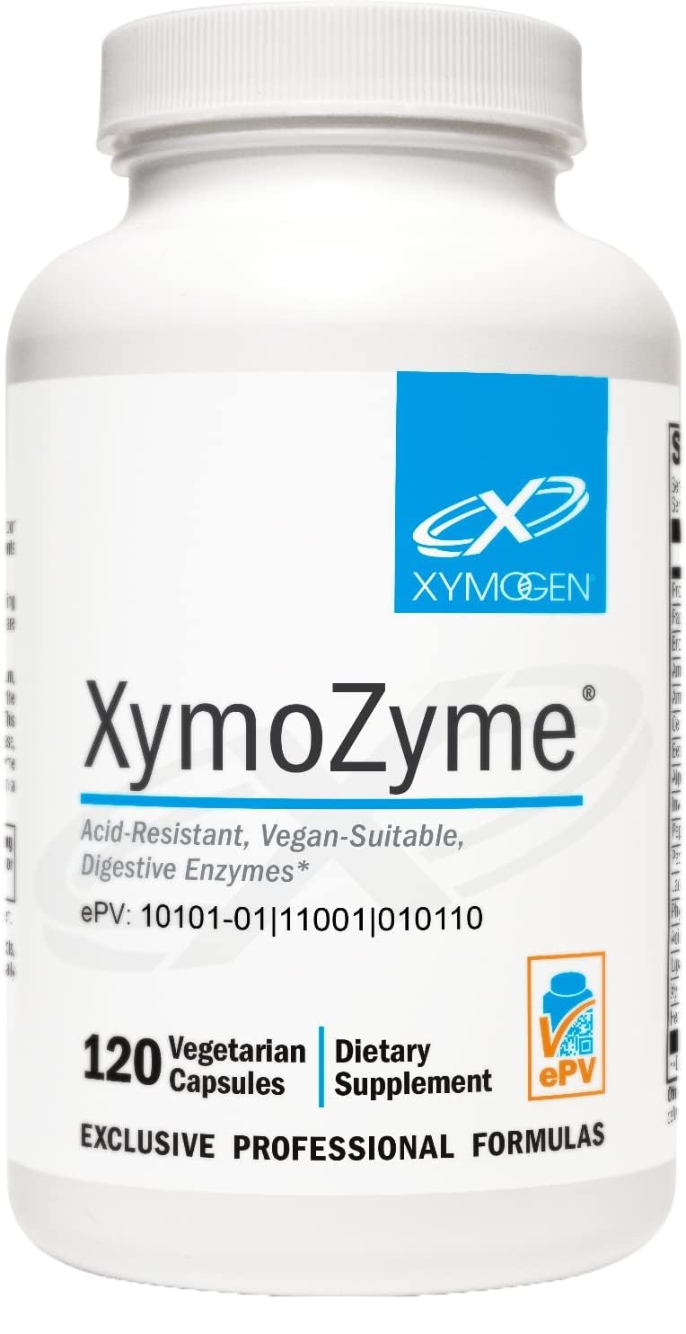 XYMOGEN XymoZyme Digestive Enzyme Supplement - Plant-Based Multi-Enzyme Formula, Gluten-Free & Dairy-Free - 120 Capsules