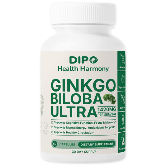 DIPO HEALTH HARMONY Ginkgo Biloba Ultra Extra Strength Supports Brain Function & Memory Capsules, 60 Count