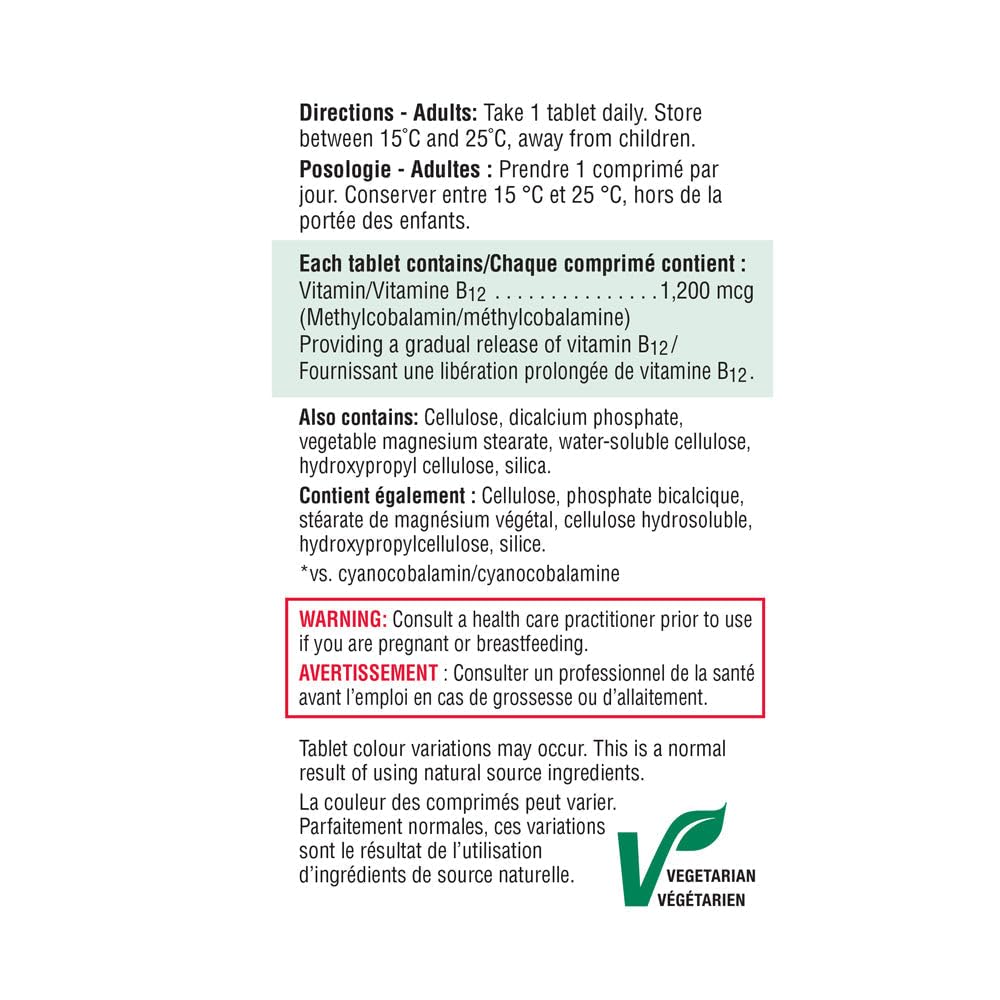 Jamieson Vitamin B12 (Cobalamin) 1200mcg Timed Release Tablets, 180 Count