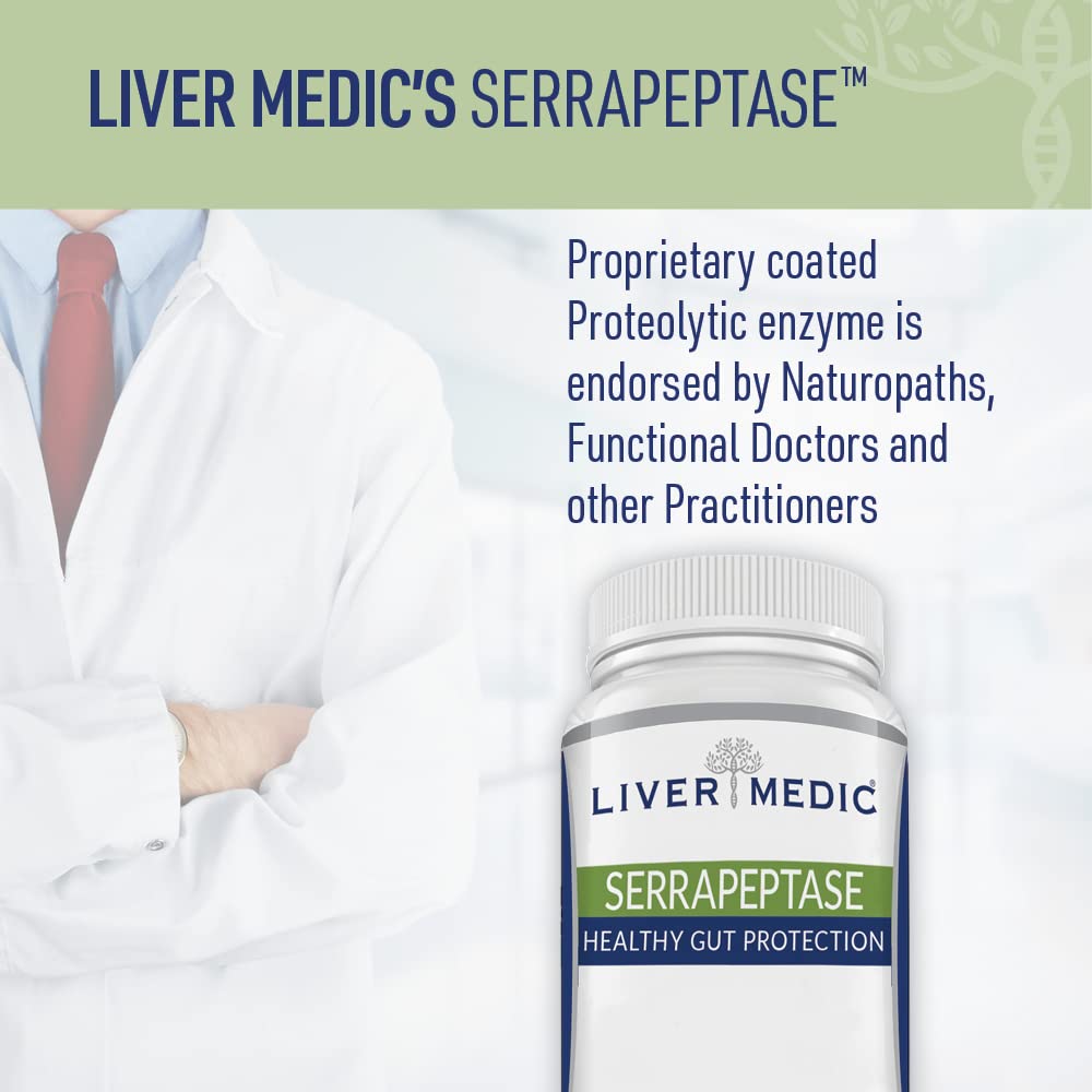 Liver Medic Serrapeptase Pure Digestive Proteolytic Enzymes Enteric Coated Capsules, 60 Count