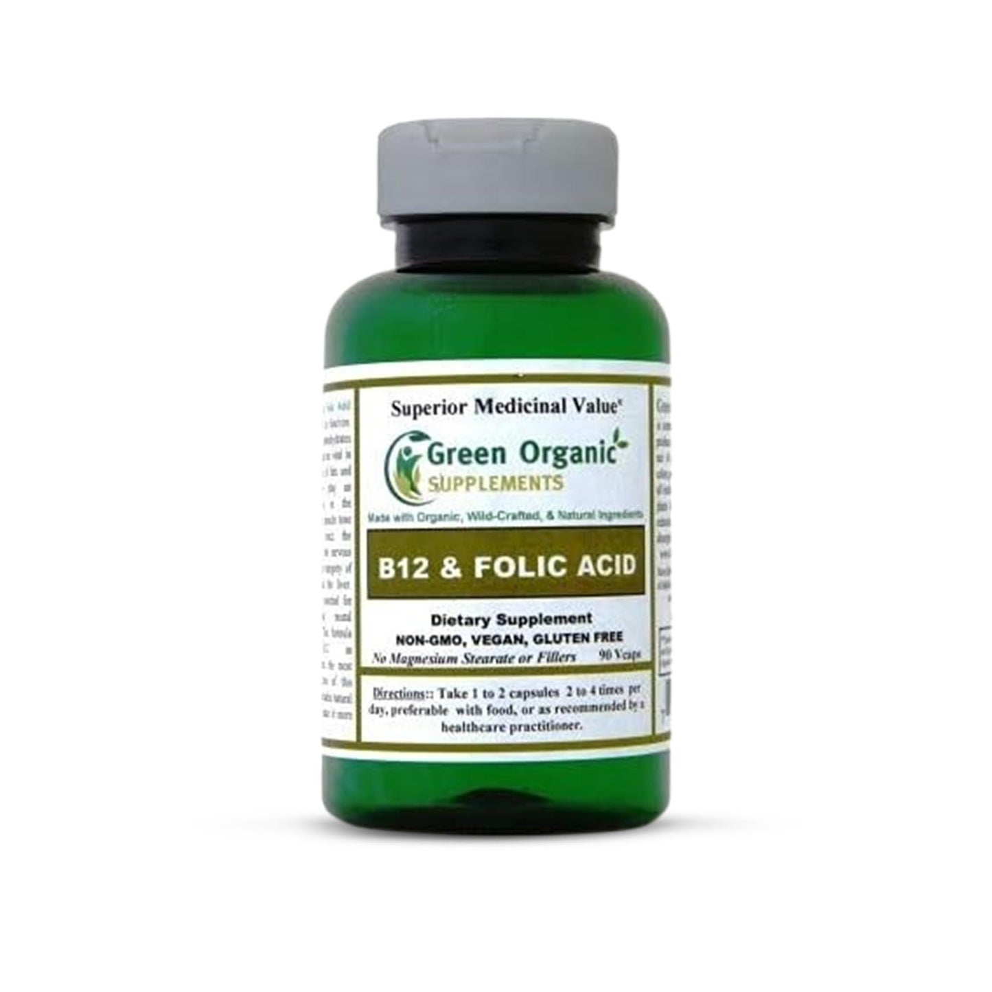 Green Organic Supplements Vitamin B12 & Folic Acid 1000mcg Capsules 90
