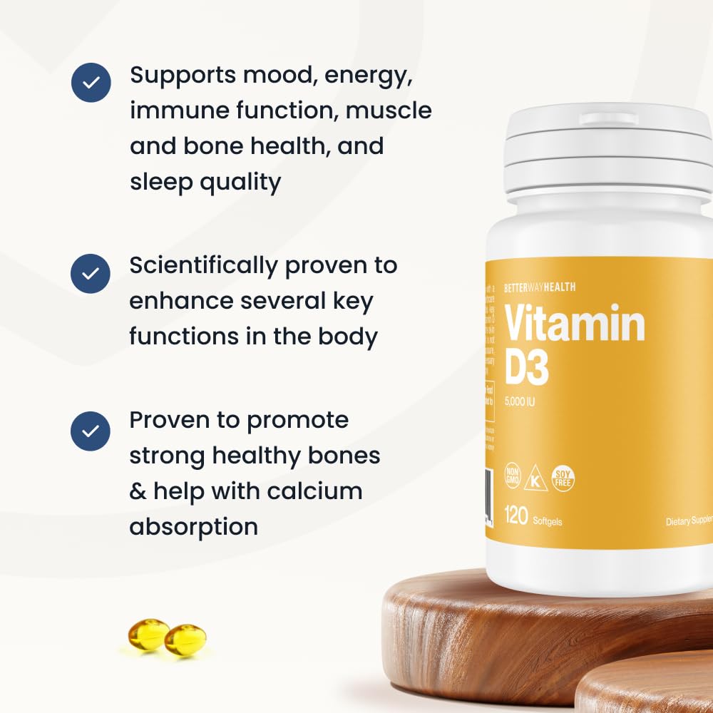 Better Way Health Vitamin D3 5000 IU Softgel, 120 Softgels
