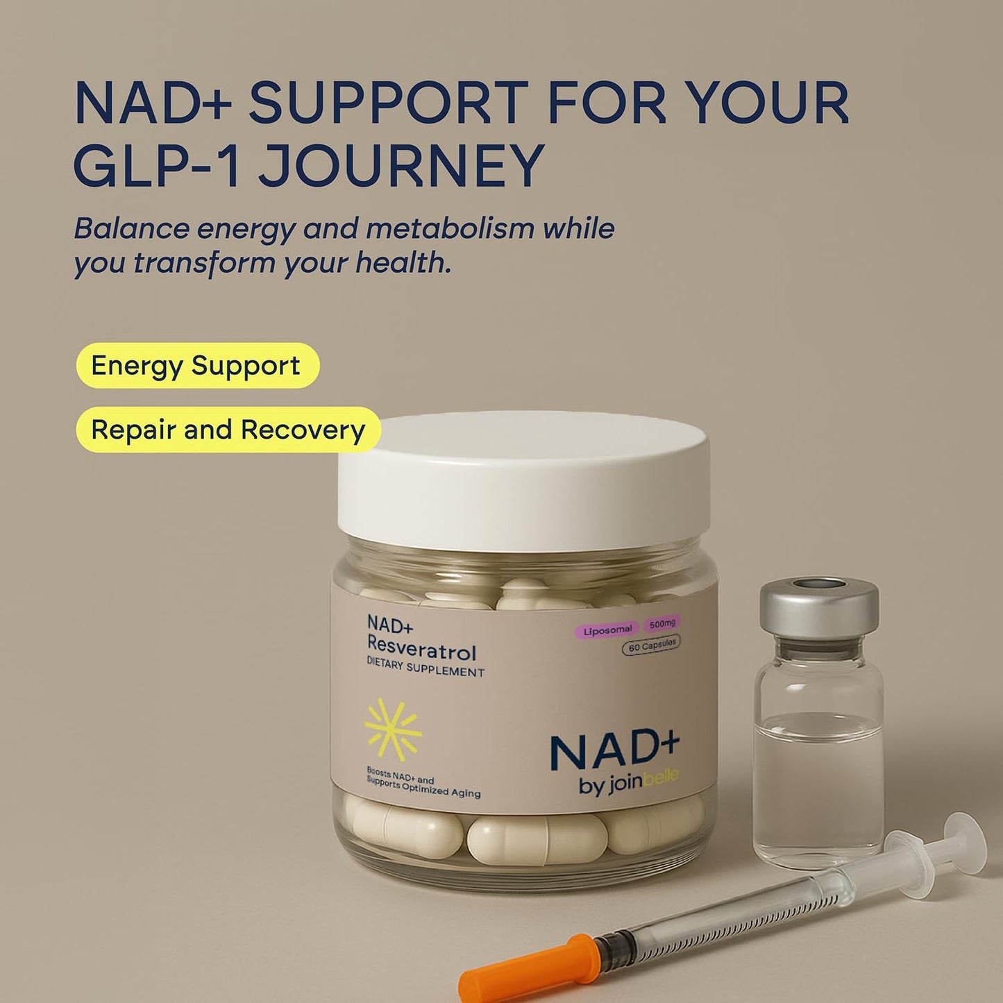 JoinBelle NAD+ and Resveratrol Liposomal Blend Capsules, 60 Capsules