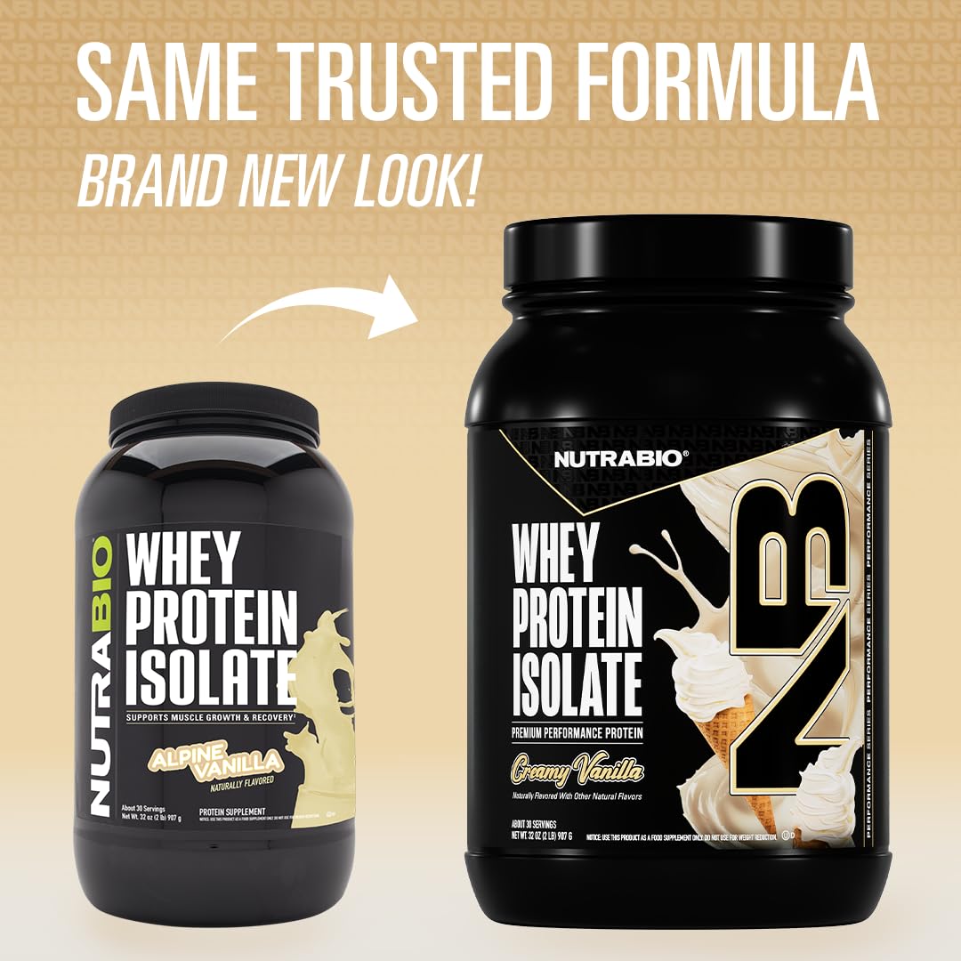 NutraBio 100% Whey Protein Isolate Protein Powder, Creamy Vanilla, 32 Servings, 2 Lbs